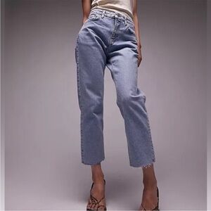 TOPSHOP Petite Raw Hem Cropped Straight Leg Jeans Sz 28p